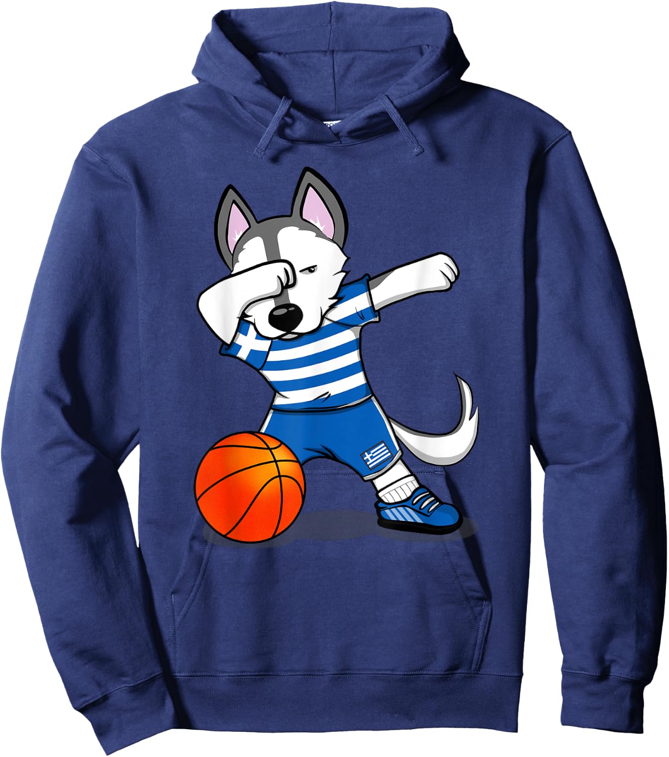 Dabbing Husky Dog Greece Basketball Fans Jersey - Greek Flag Men Women Girls Kids Hoodie - Hoodie | Navy