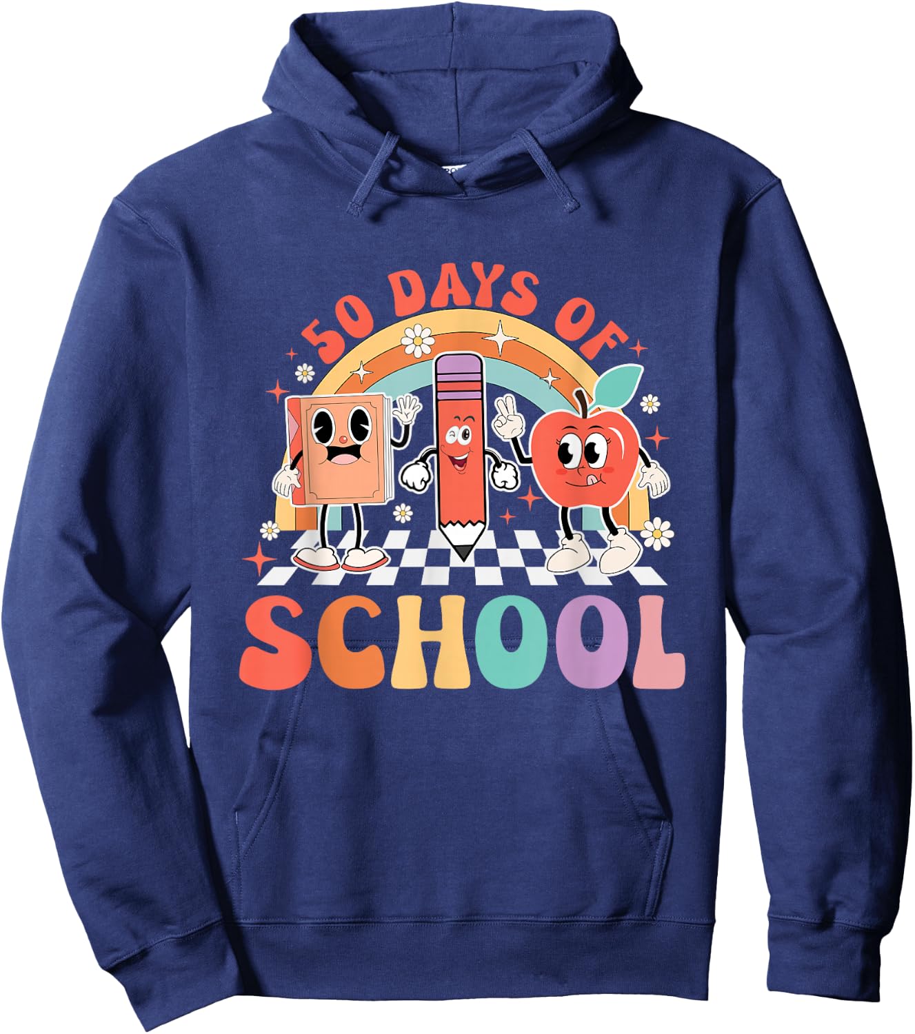 Retro 50 Days Of School Happy 50th Day Of School Hoodie - Hoodie | Navy