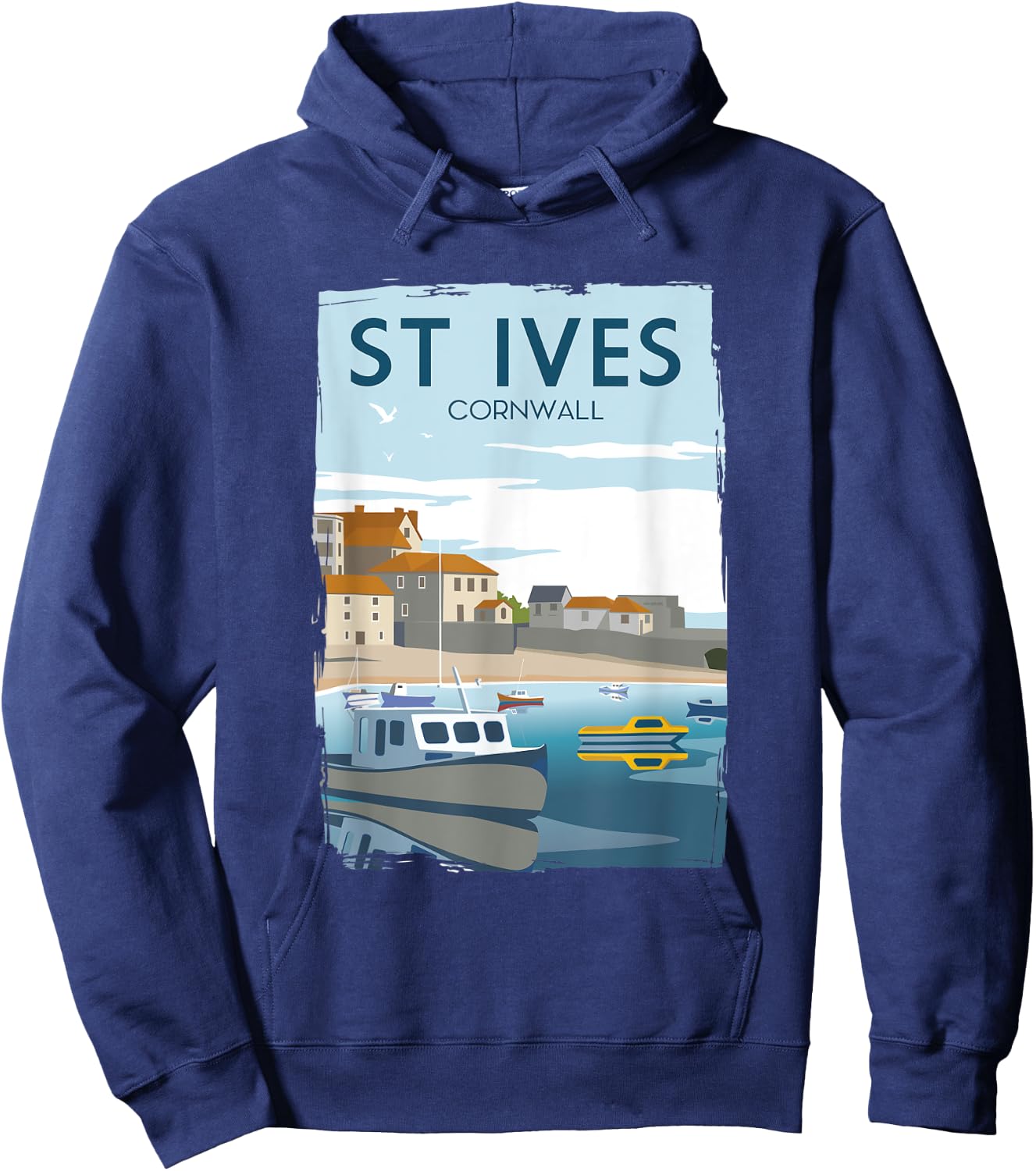Funny Retro England ST Ives Cornwall Travel Poster Gift Hoodie - Hoodie | Navy