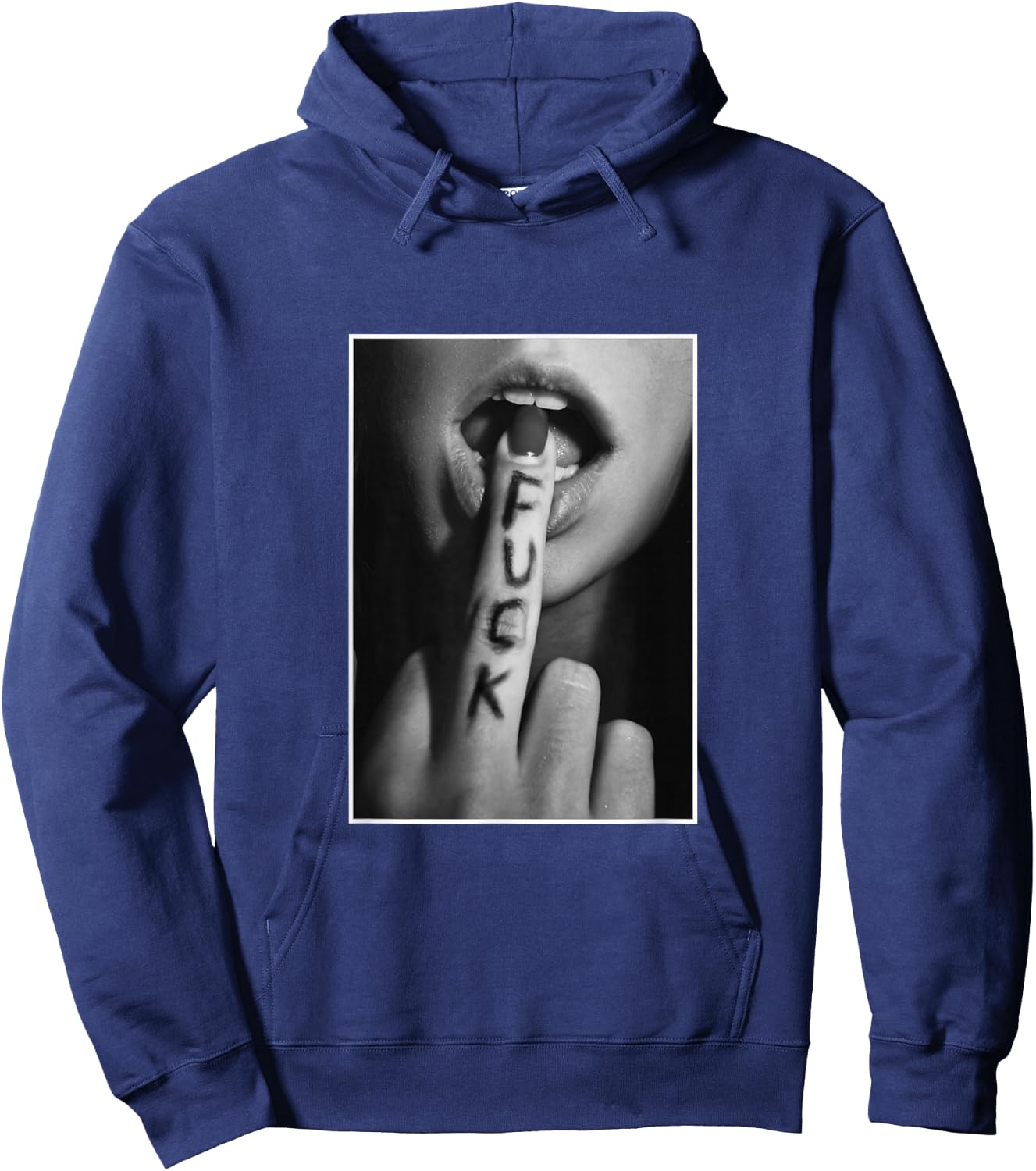 Woman Showing Middle Finger Black Print on Cool Design , black Hoodie - Hoodie | Navy