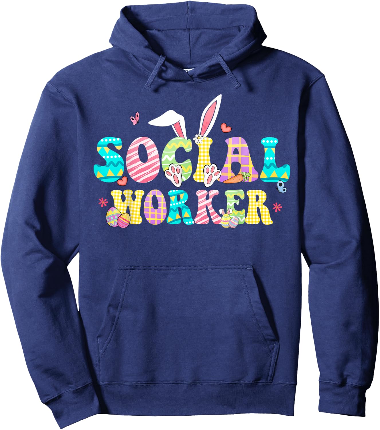 School Social Worker Happy Easter Bunny Eggs Rabbit Hoodie - Hoodie | Navy