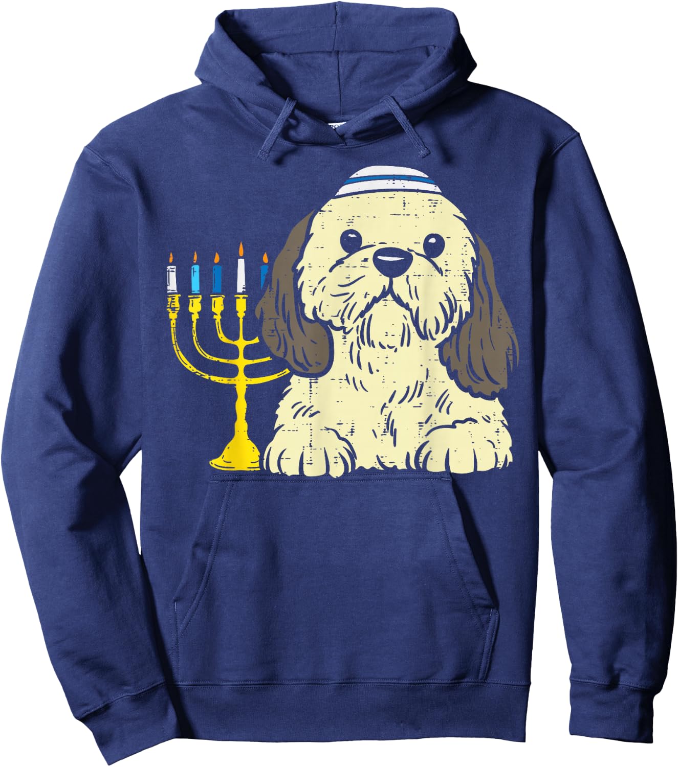 Jewish Shih Tzu Dog Menorah Hanukkah Pajamas Chanukah PJs Hoodie - Hoodie | Navy