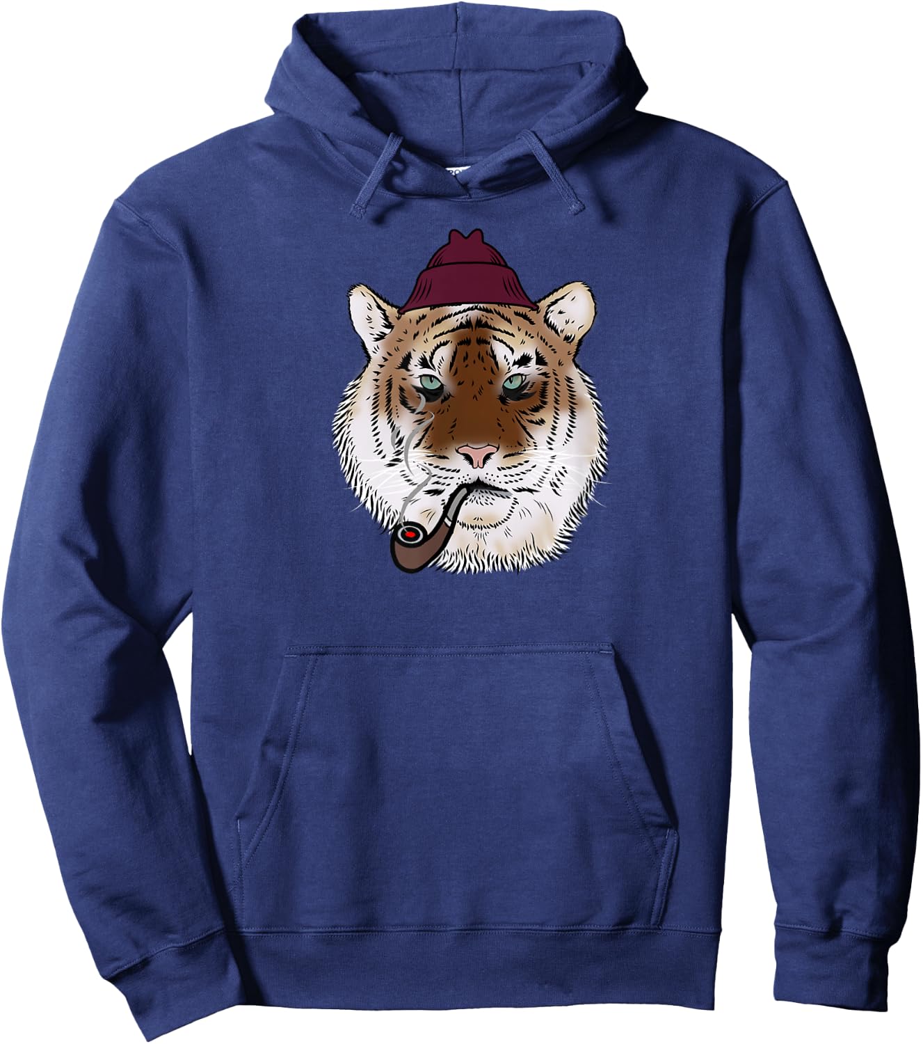 Tiger head face with a hat smoking a pipe cool big cat love Hoodie - Hoodie | Navy