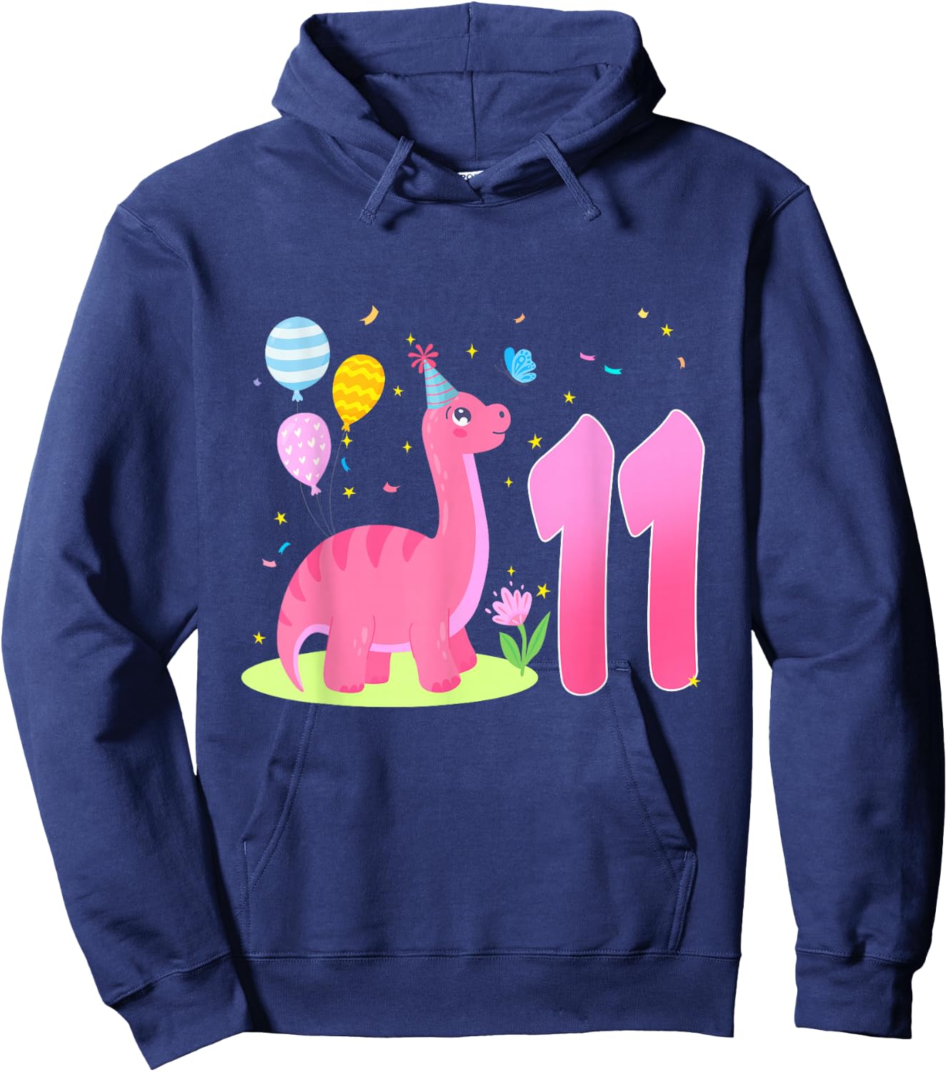 11th Birthday Girl 11 Year Old Birthday Dinosaur Party Hoodie - Hoodie | Navy