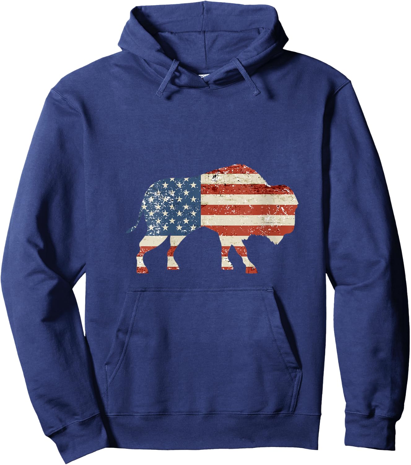 Women's Boys Bison American Flag Buffalo 4th of July Bison Men USA V-Neck Hoodie - Hoodie | Navy