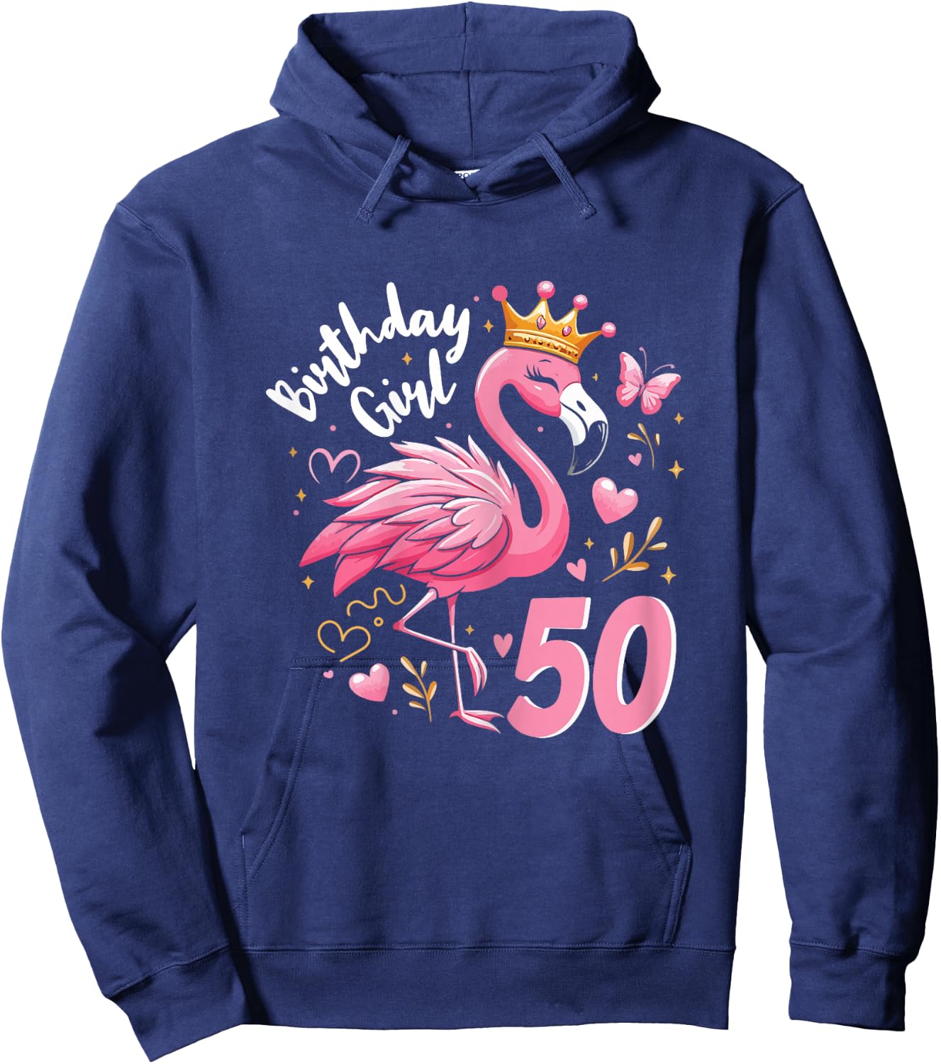 50th Birthday Gift Flamingo Fan 50 Year Old Women 50th Bday Hoodie - Hoodie | Navy