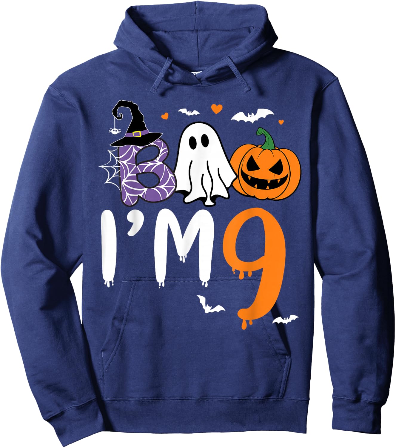 Boo I'm 9 Year Old Ghost 9th Birthday Boy Halloween Costume Hoodie - Hoodie | Navy