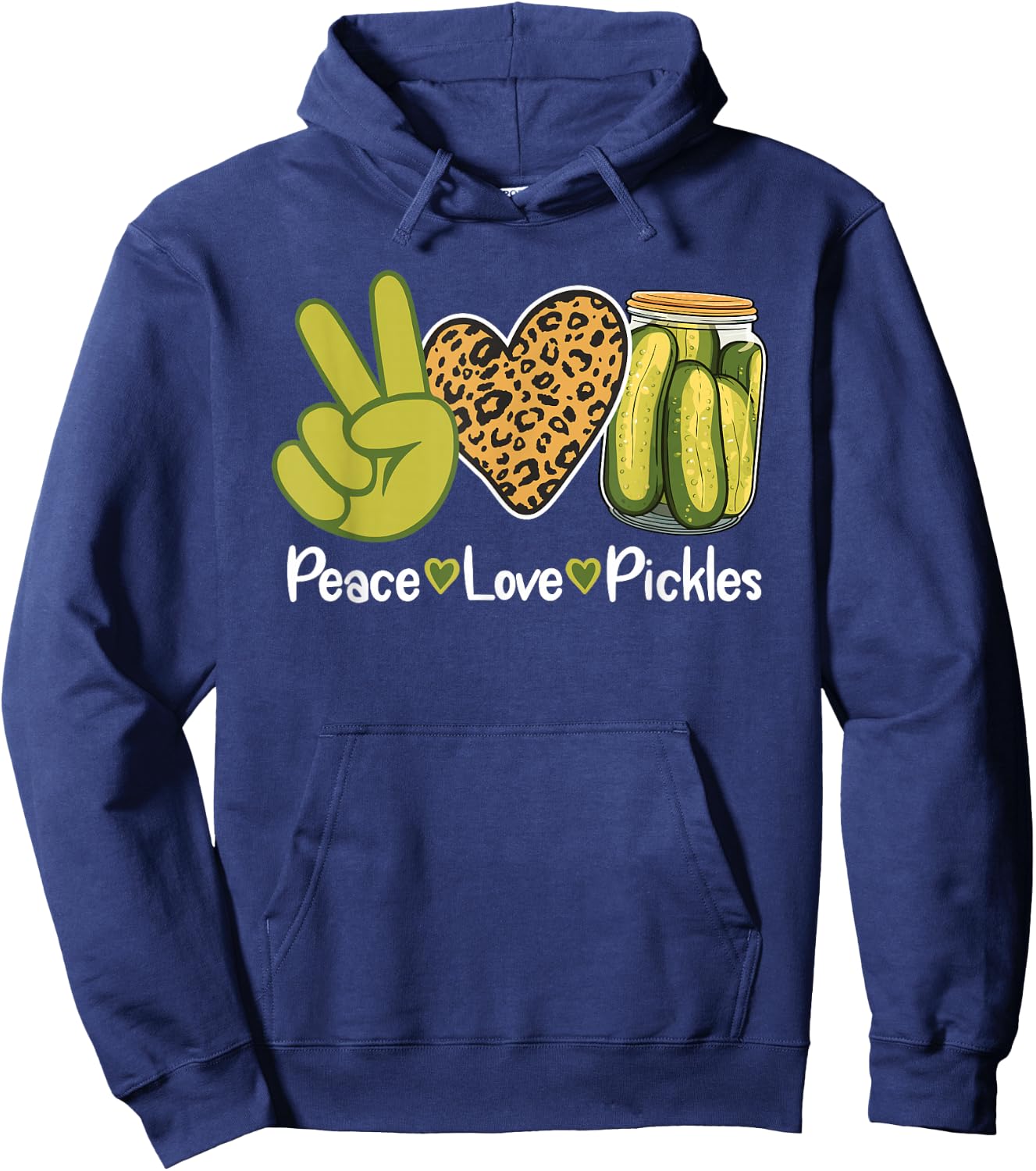 Funny Pickle Lover Leopard Print Retro Peace Love Pickles Hoodie - Hoodie | Navy