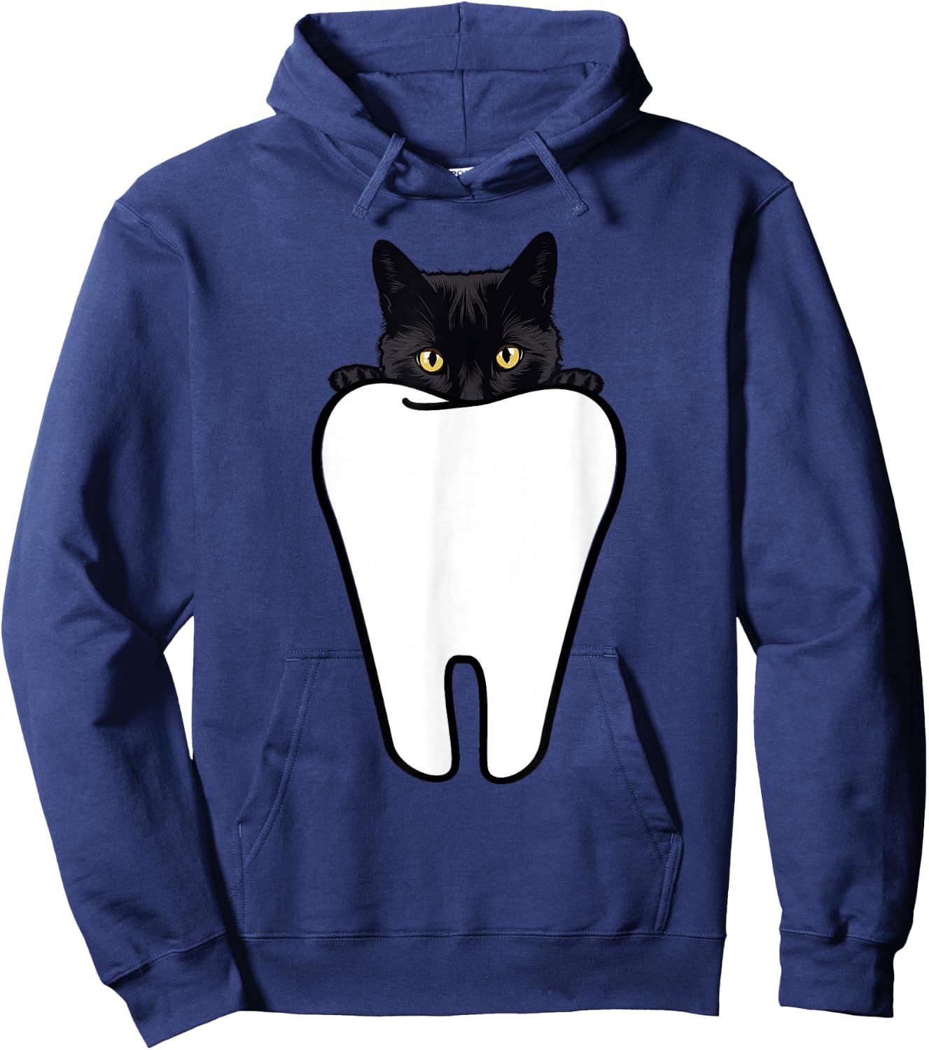 Peeking Black Cat Tooth Funny Dental Halloween Dentist Treat Hoodie - Hoodie | Navy