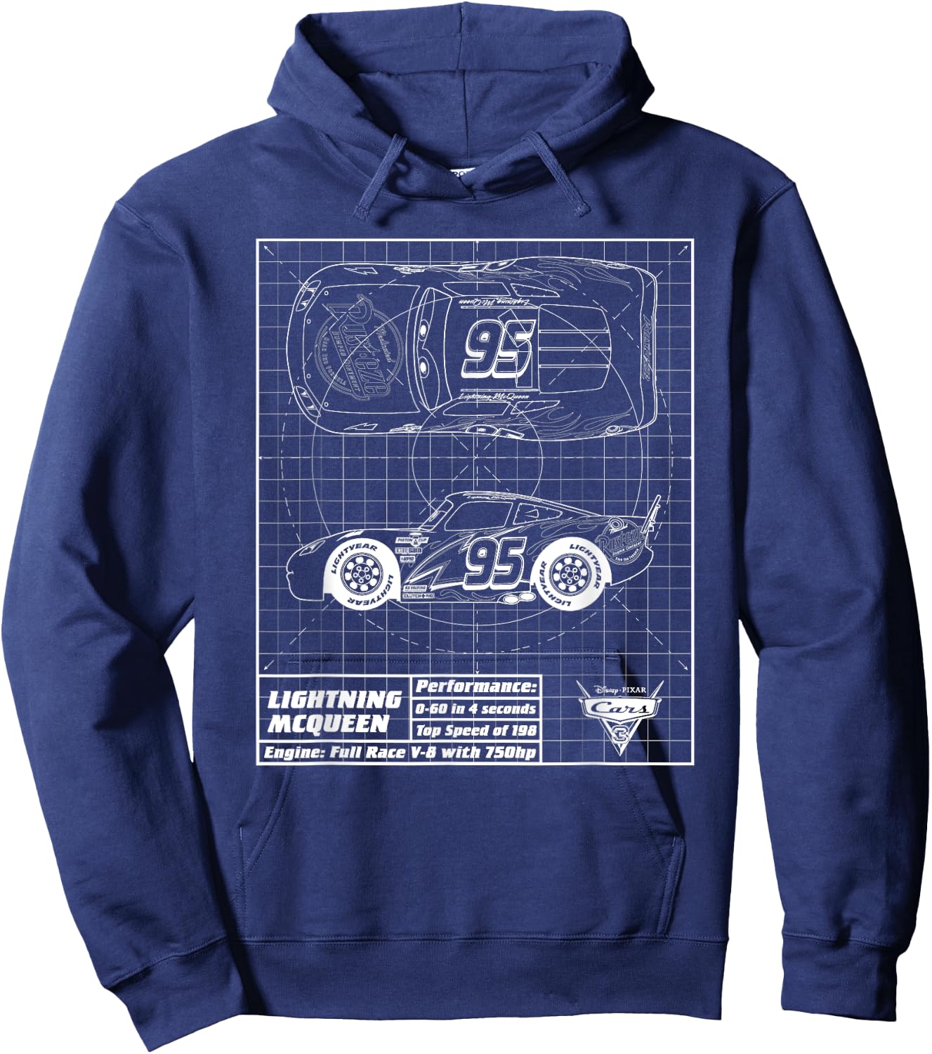 Cars Lightning McQueen Blueprint , black Hoodie - Hoodie | Navy