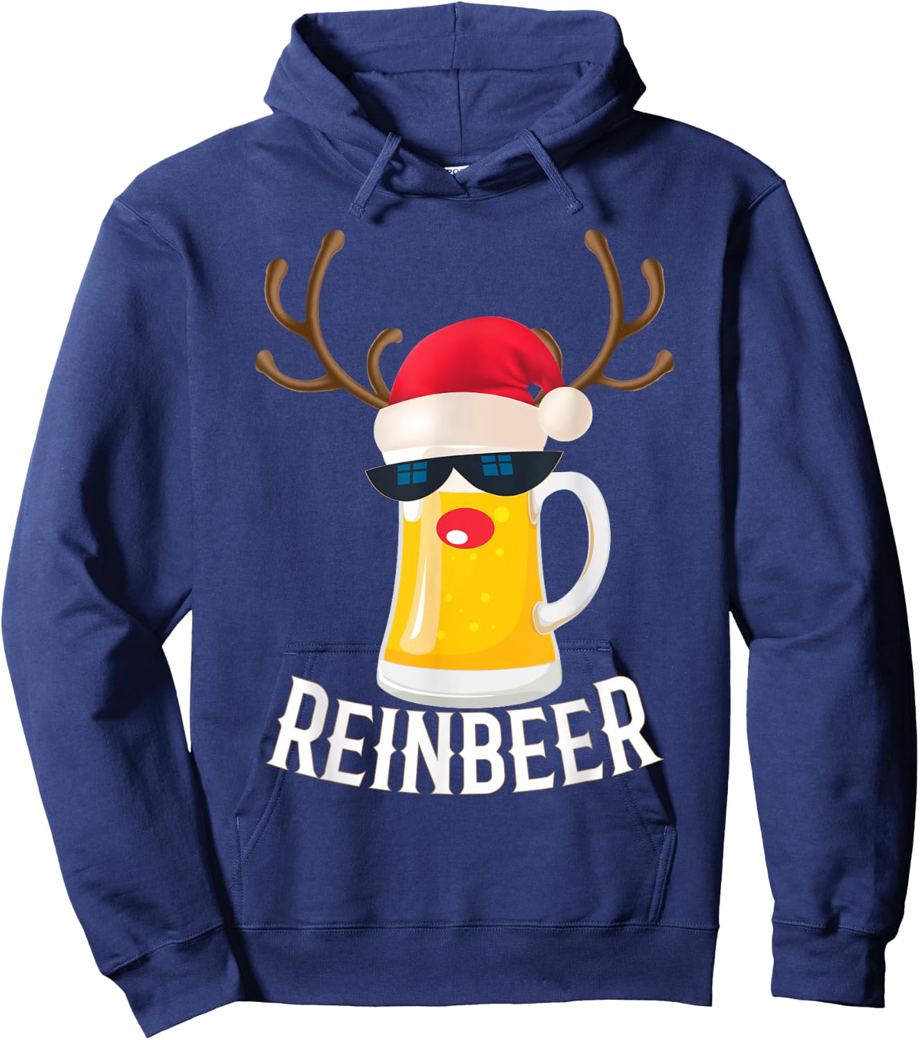 Gifts for Beer Drinkers- Reindeer Funny Christmas Drinking Hoodie - Hoodie | Navy