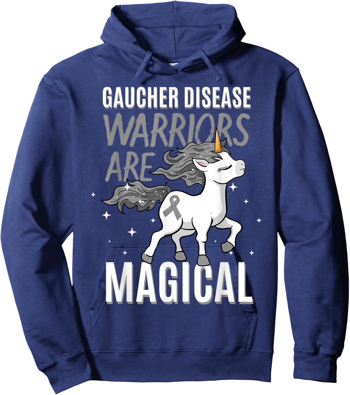 Gaucher Disease Warrior Unicorn Awareness Ribbon Supporter Hoodie - Hoodie | Navy