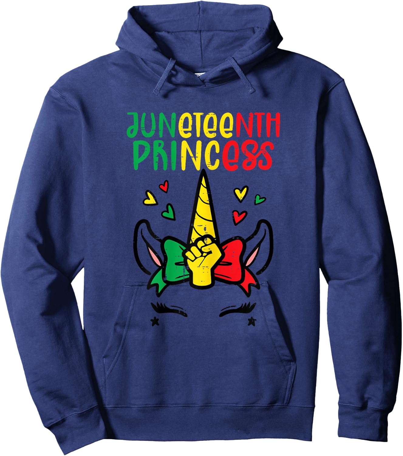 Juneteenth Princess Unicorn Face African Toddler Girls Kids Hoodie - Hoodie | Navy