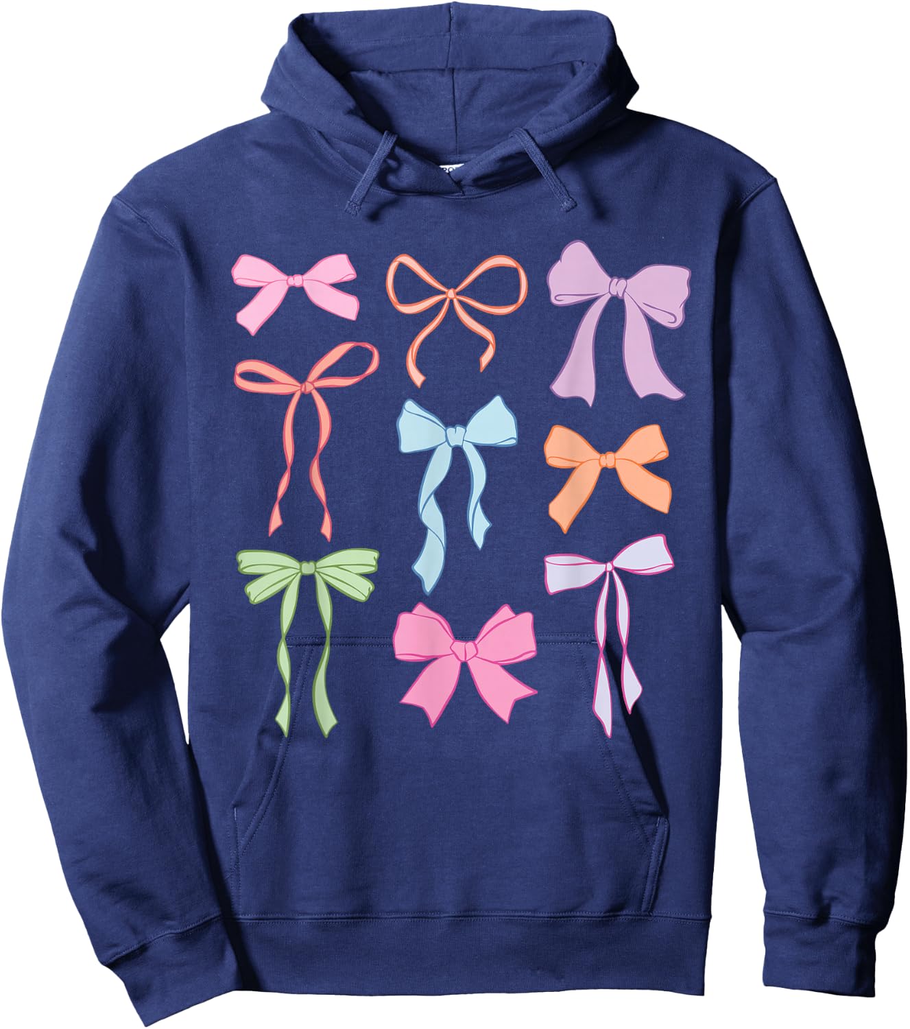 Cute Colorful Coquette Groovy Bow Happy Bow March Ribbon Bow Hoodie - Hoodie | Navy
