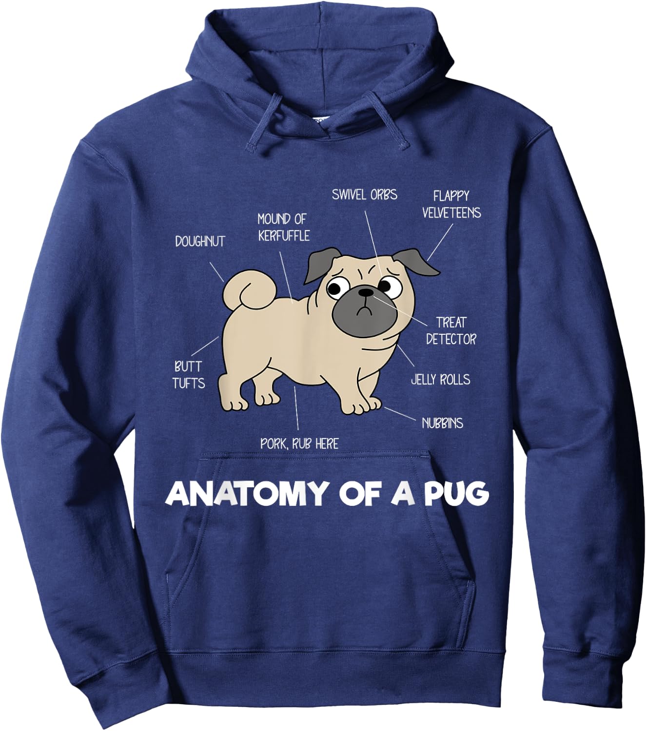 Anatomy Of A Pug - Funny Dog Body Parts Men Women Kids Hoodie - Hoodie | Navy