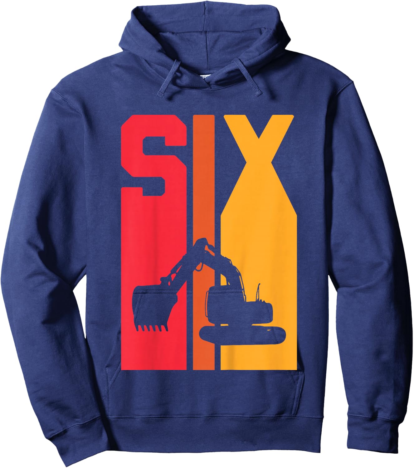 Kids 6th Birthday Boy 6 Year Old Construction Truck Excavator Hoodie - Hoodie | Navy