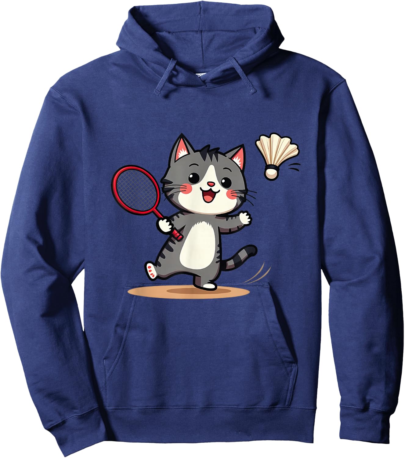Funny Badminton Cute Cat Racket Flying , Black, S Hoodie - Hoodie | Navy