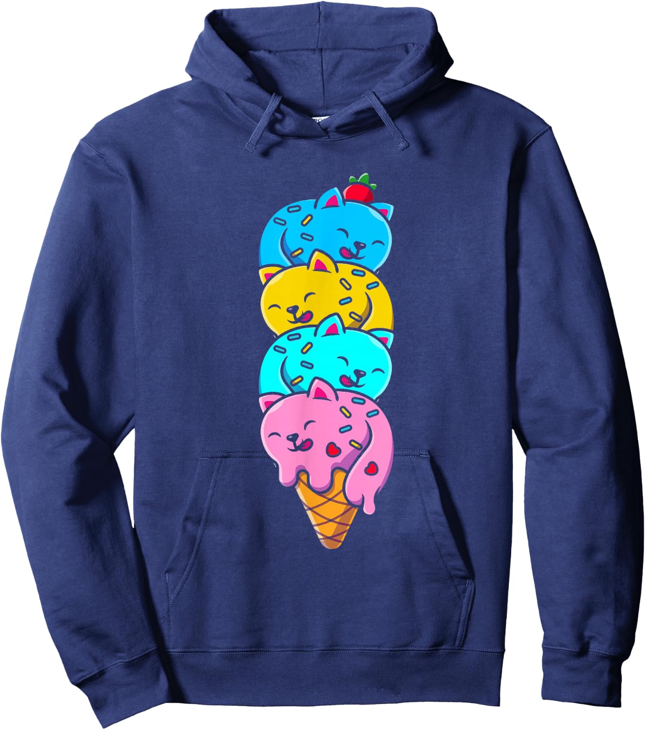 Cat Funny Cute Cat Ice Cream Woman Cute Men Kids Hoodie - Hoodie | Navy