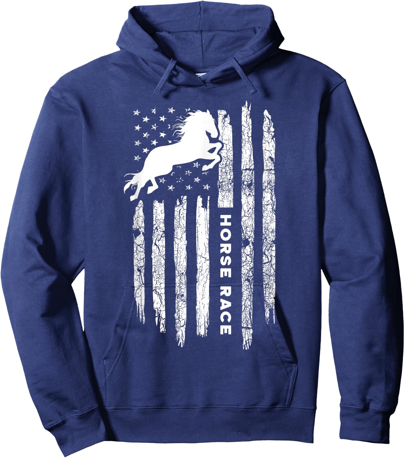 American Flag Horse Race Apparel - Vintage Horse Racing Hoodie - Hoodie | Navy