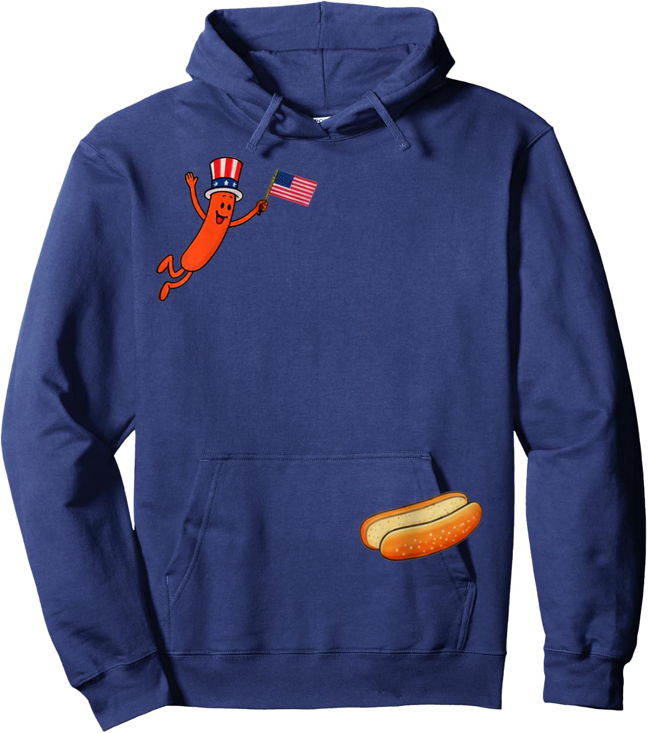 Hotdog Freedom Dive Funny Uncle Sam Hot Dog Jumping Into Bun Hoodie - Hoodie | Navy