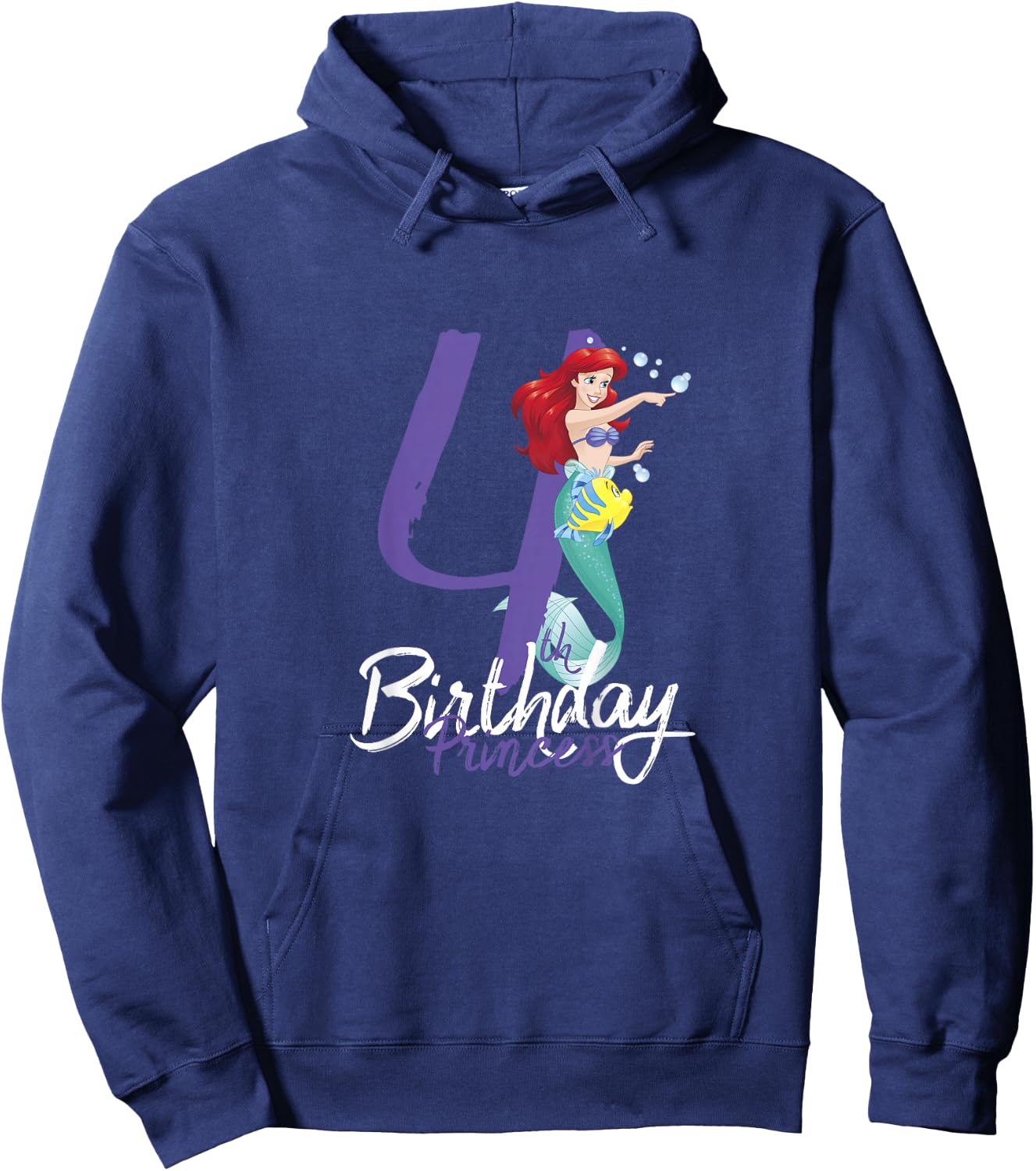 Kids Disney Princess Ariel The Little Mermaid 4th Birthday Hoodie - Hoodie | Navy
