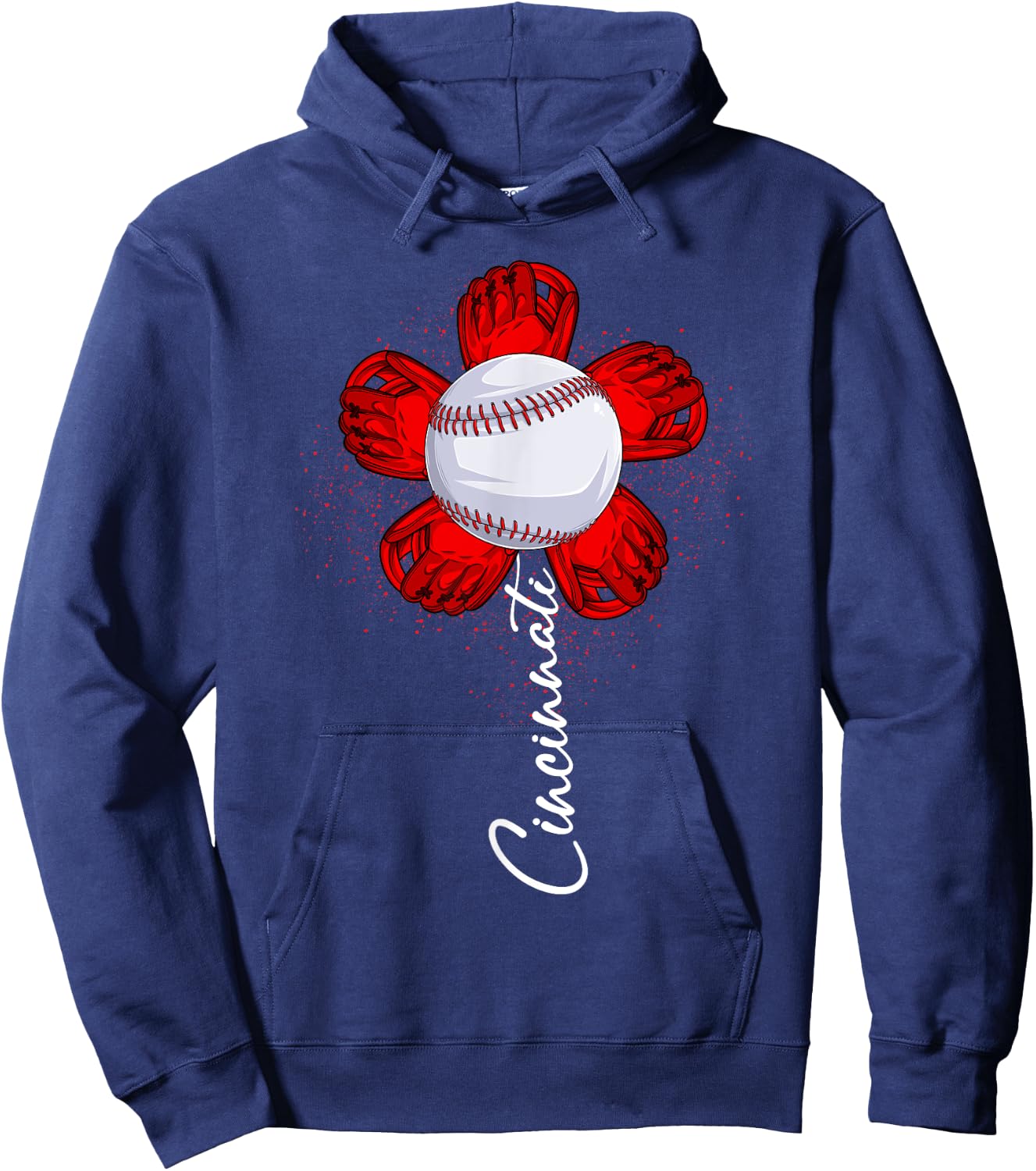 Cute Flower Cincinnati Retro Baseball Lover Game Day Hoodie - Hoodie | Navy