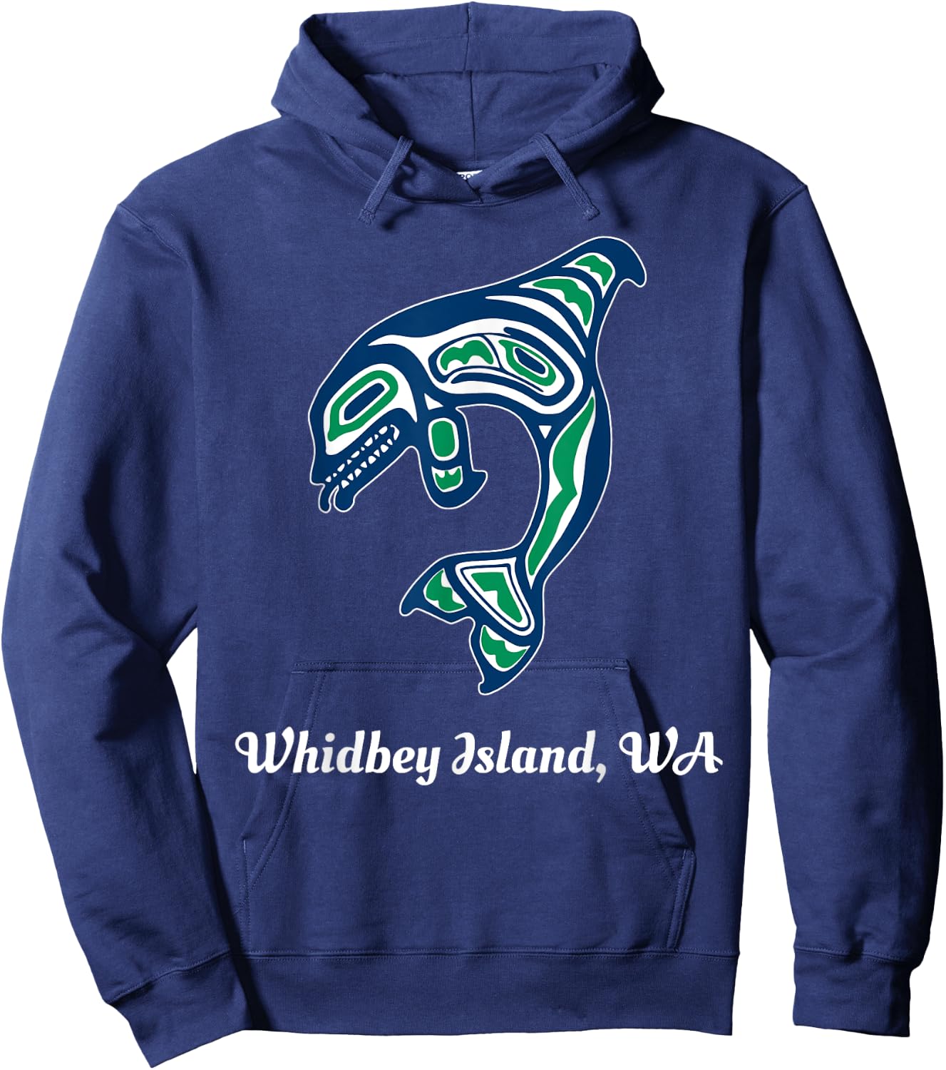 Green Native American Whidbey Island WA Killer Whale Hoodie - Hoodie | Navy