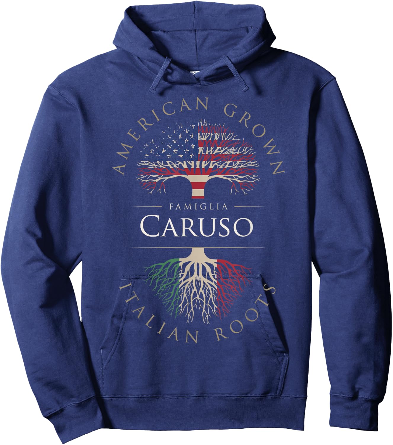 Caruso Family Name American Grown Italian Roots Italia Flag Hoodie - Hoodie | Navy