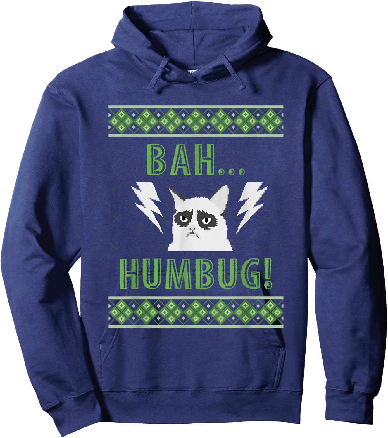 Bah Humbug Grouchy Cat Ugly Christmas Sweater Style T Shirt Women Kids Hoodie - Hoodie | Navy