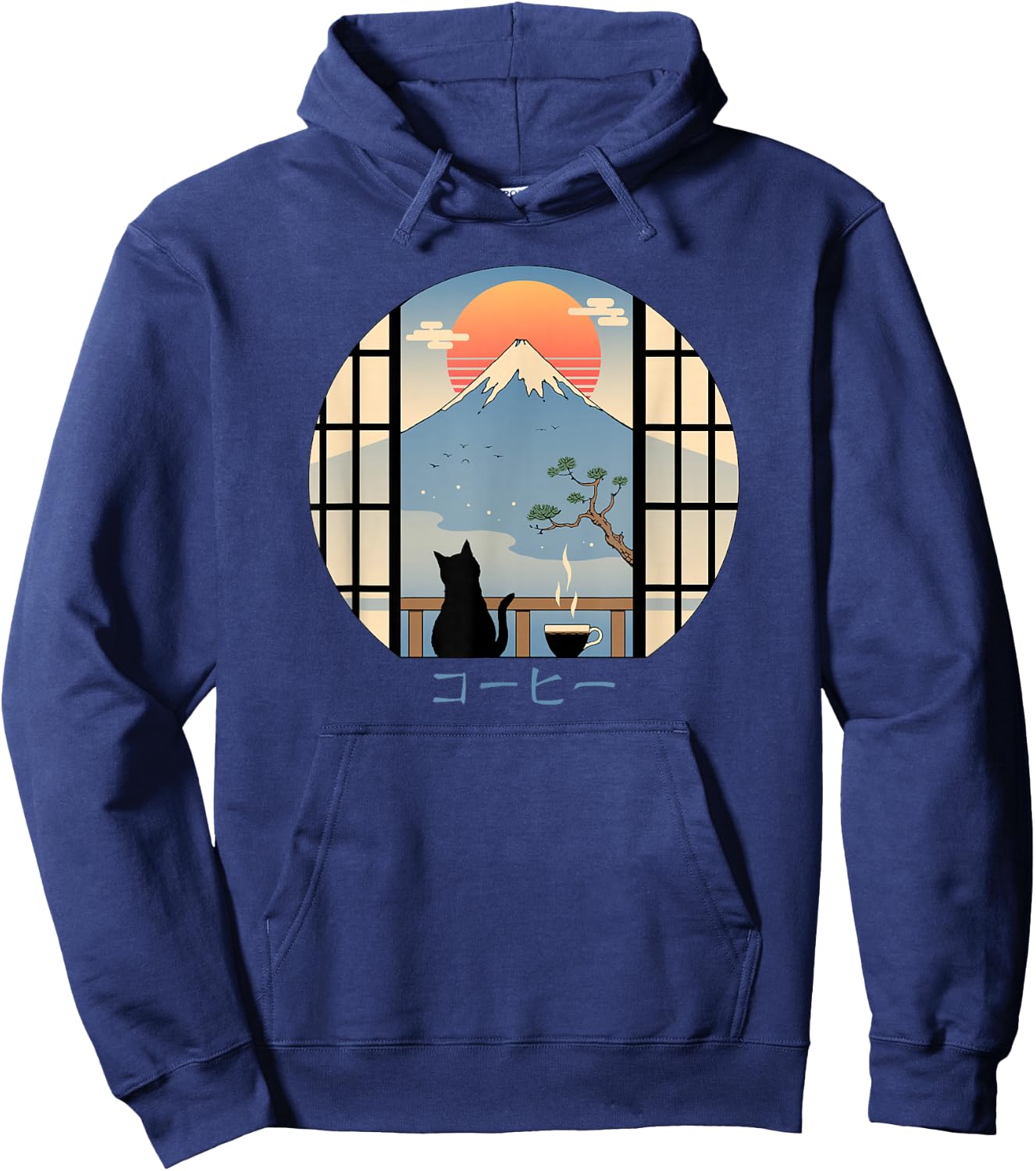 Kaffeekatze im Berg Fuji Hoodie - Hoodie | Navy