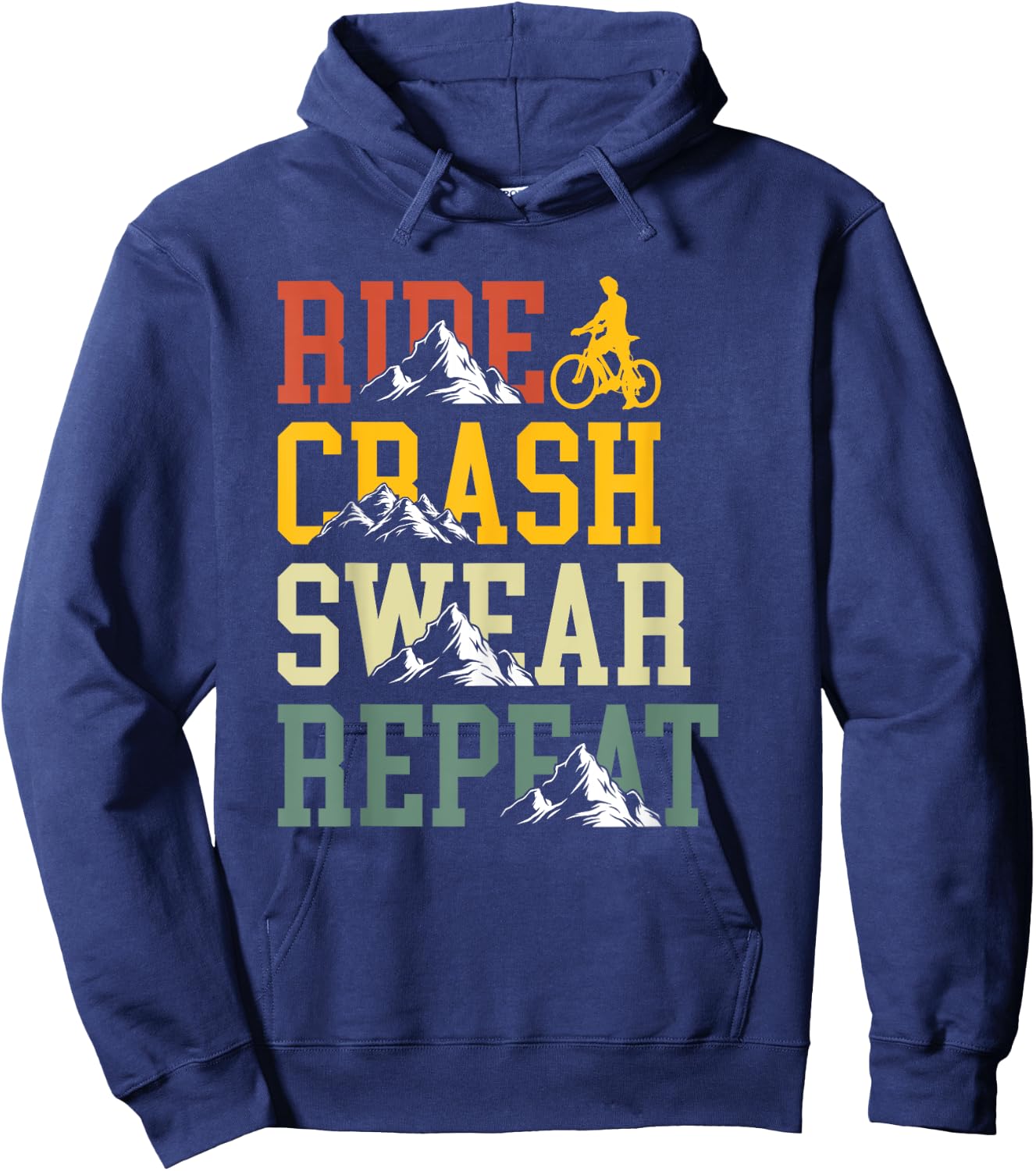 Ride Crash Swear Repeat Funny Bike Biking Hoodie - Hoodie | Navy