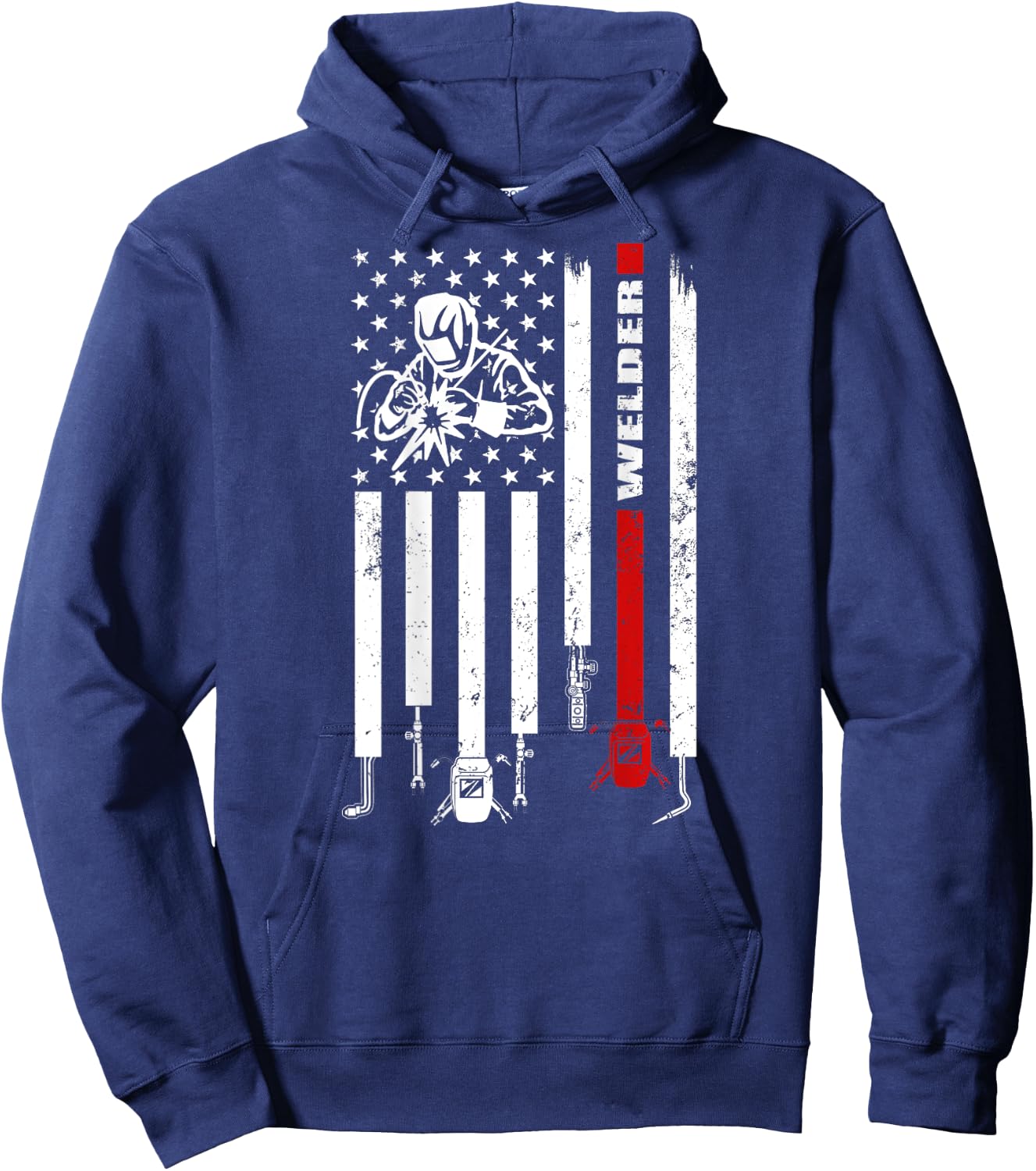 Vintage USA American Flag Welder Gift Patriotic Welding Men Hoodie - Hoodie | Navy