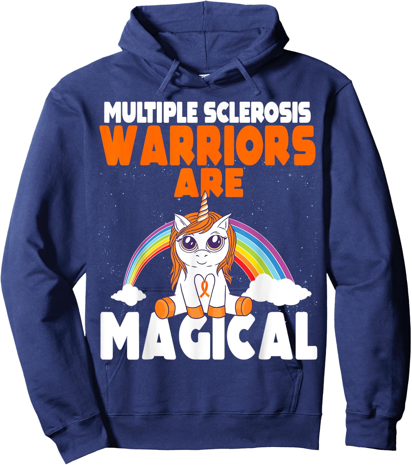 Multiple Sclerosis Awareness Orange Ribbon Magical Unicorn Hoodie - Hoodie | Navy