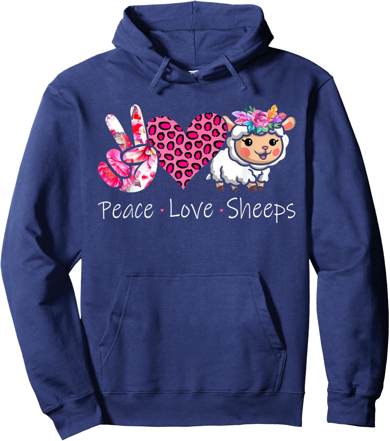Peace Love Sheeps Peace Hand Sign Heart Floral Sheep Farmer Hoodie - Hoodie | Navy