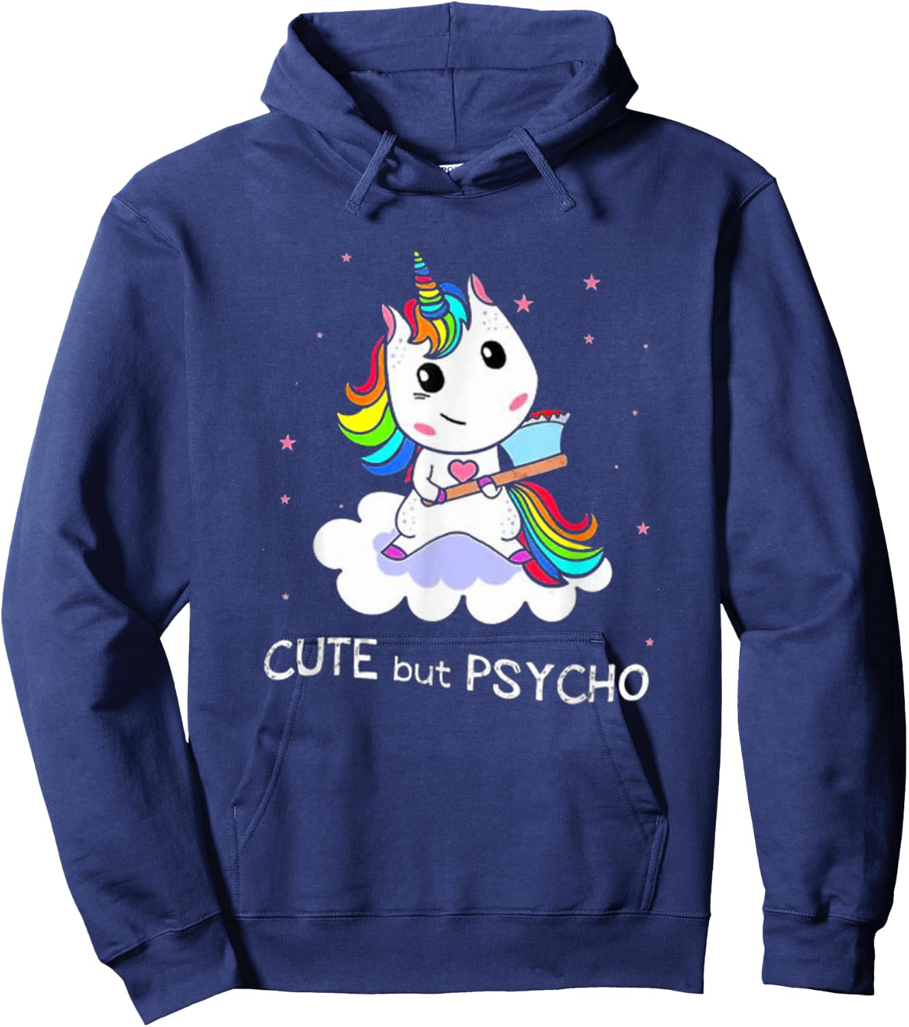 Cute But Psycho Graphic Novelty Rainbow Unicorn Humour Hoodie - Hoodie | Navy
