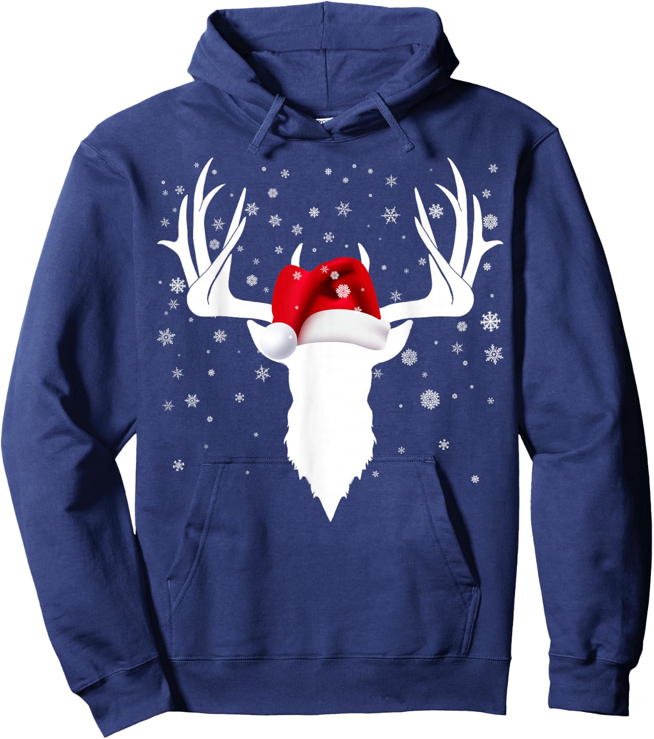 Santa Hat Deer Hunting Christmas Reindeer Xmas Pajama Hoodie - Hoodie | Navy