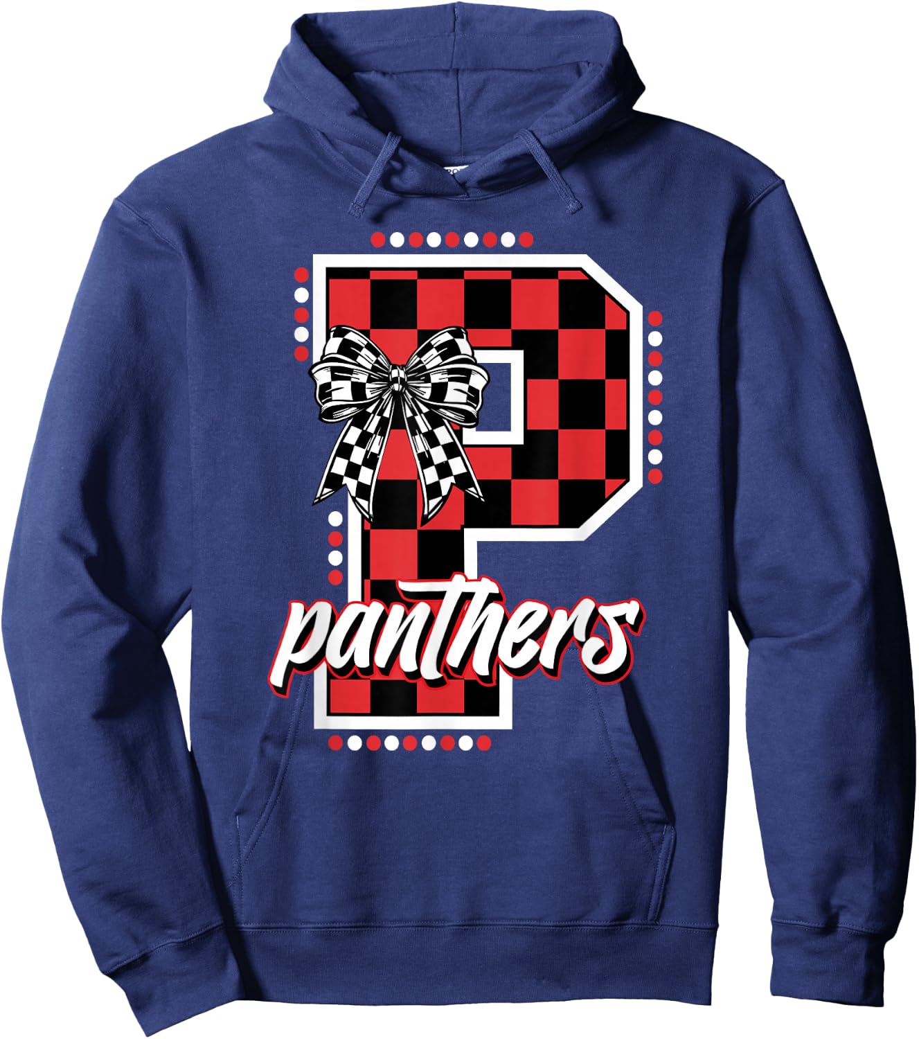 Panthers Checkered Print Letter Coquette Bow School Spirit Hoodie - Hoodie | Navy