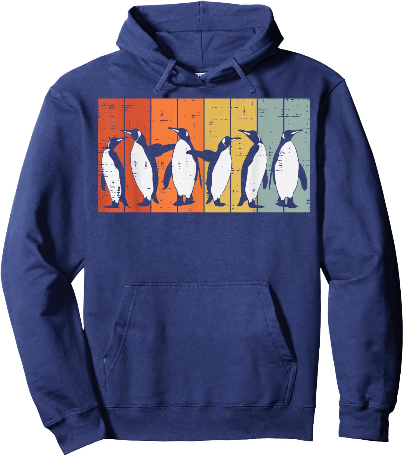 Penguins Retro Stripes Retro Antarctic Bird Kids Men Women Hoodie - Hoodie | Navy