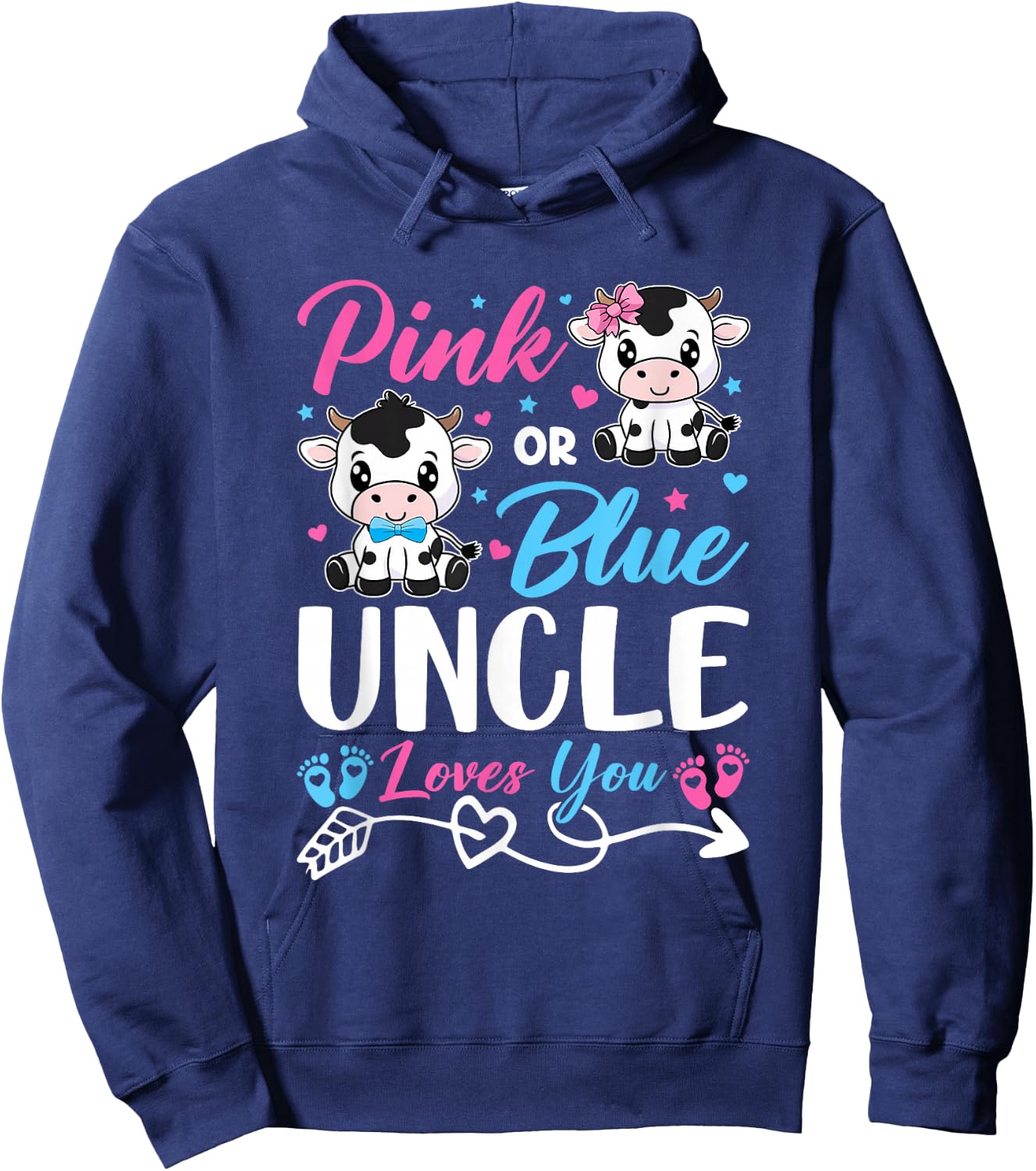 Pink Or Blue Uncle Loves You Cow Baby Gender Reveal Baby Hoodie - Hoodie | Navy