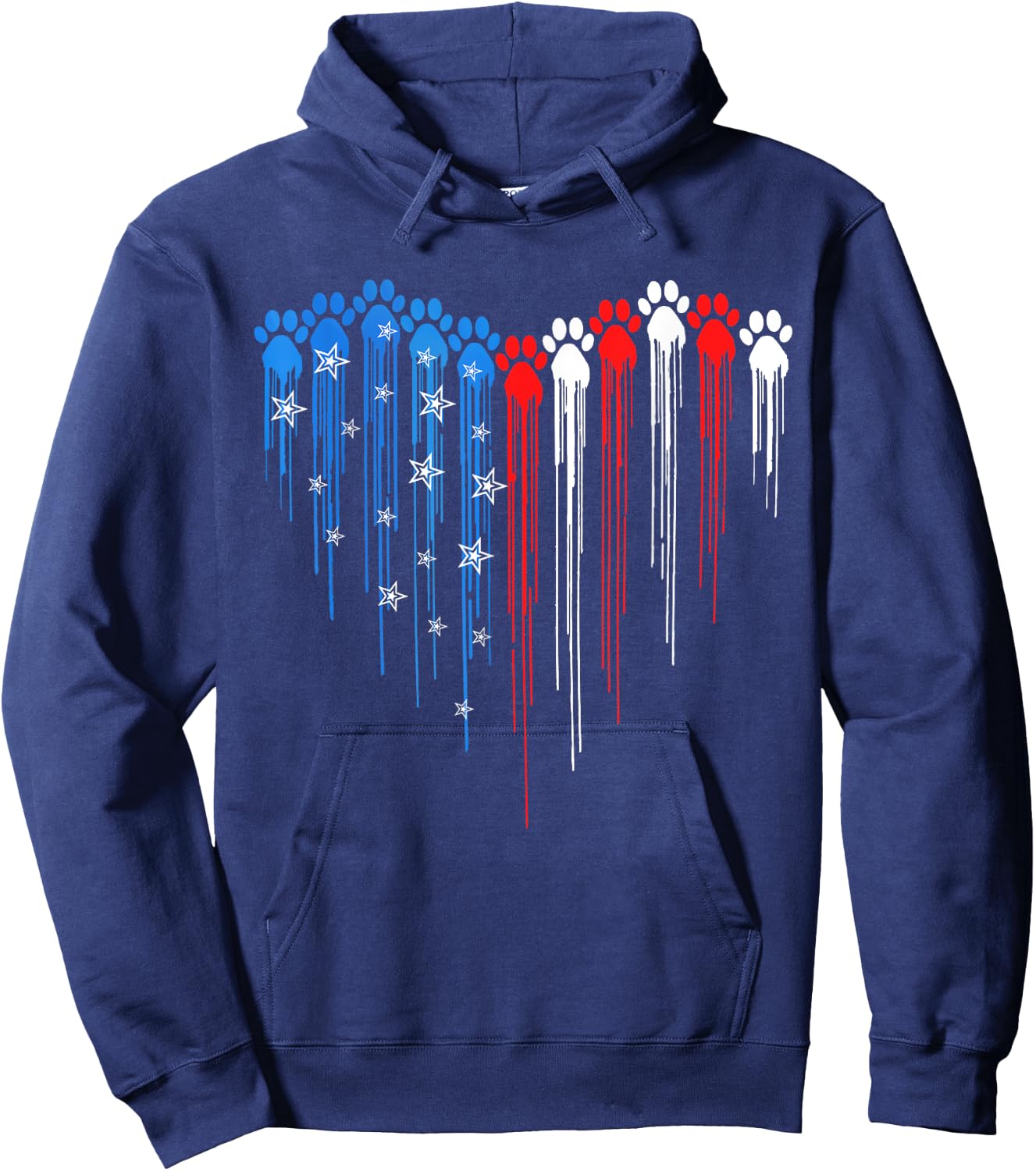 Dripping Heart Dog Paw 4th Of July USA Flag Dog Paw Print Men Women Kids Hoodie - Hoodie | Navy