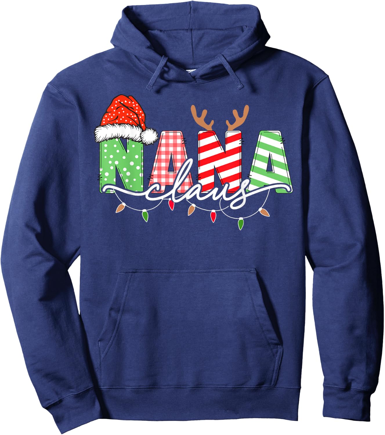 Nana Claus Xmas Christmas Lights Pajama Family Matching Hoodie - Hoodie | Navy