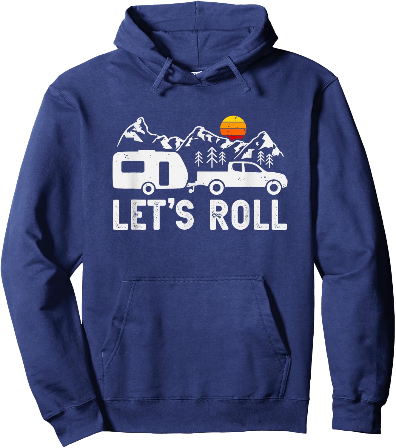 Let's Roll Caravan Camping Trailer Mountains Camper Hoodie - Hoodie | Navy