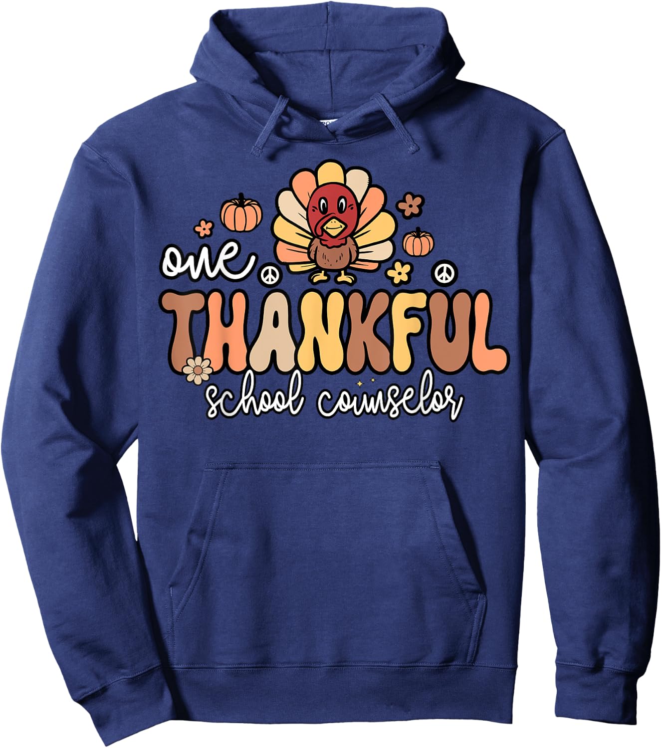 One Thankful School Counselor Groovy Thanksgiving Counselor Hoodie - Hoodie | Navy