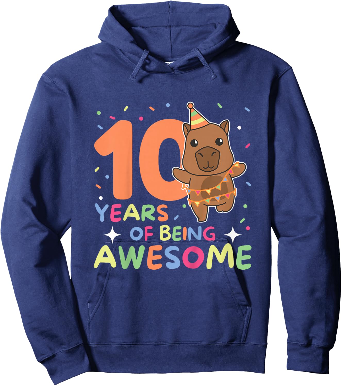 Kids 10th Birthday Capybara Kids Ten Years Old , black Hoodie - Hoodie | Navy