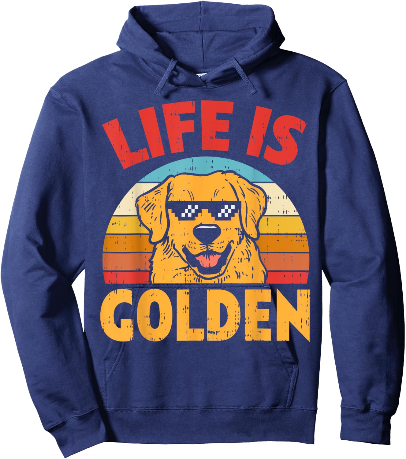 Thug Glasses Life Is Golden Retriever Dog Lover Owner Gift Hoodie - Hoodie | Navy