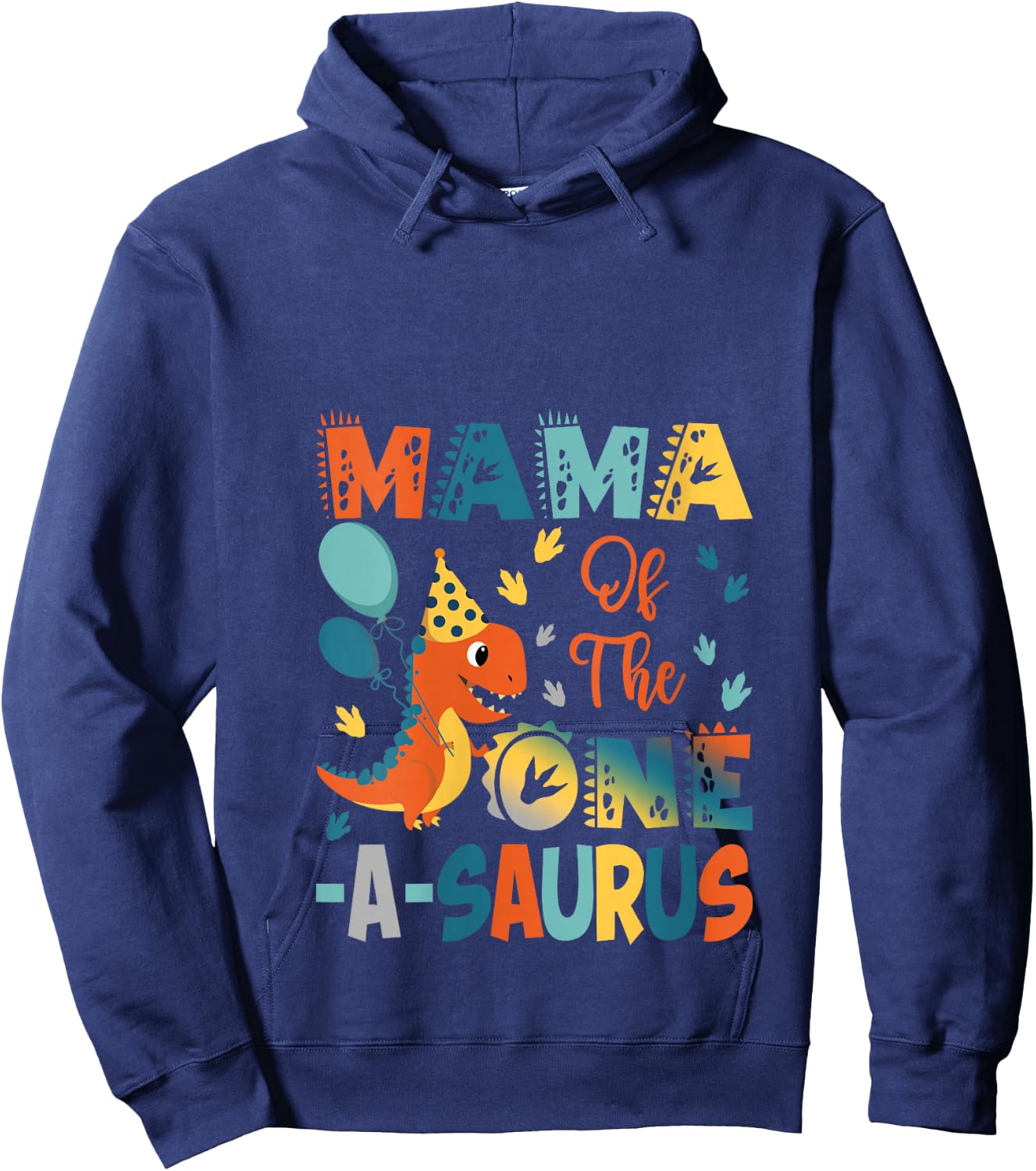 Mama Of The One-A-Saurus 2Nd Birthday Dinosaur Party V-Neck Hoodie - Hoodie | Navy