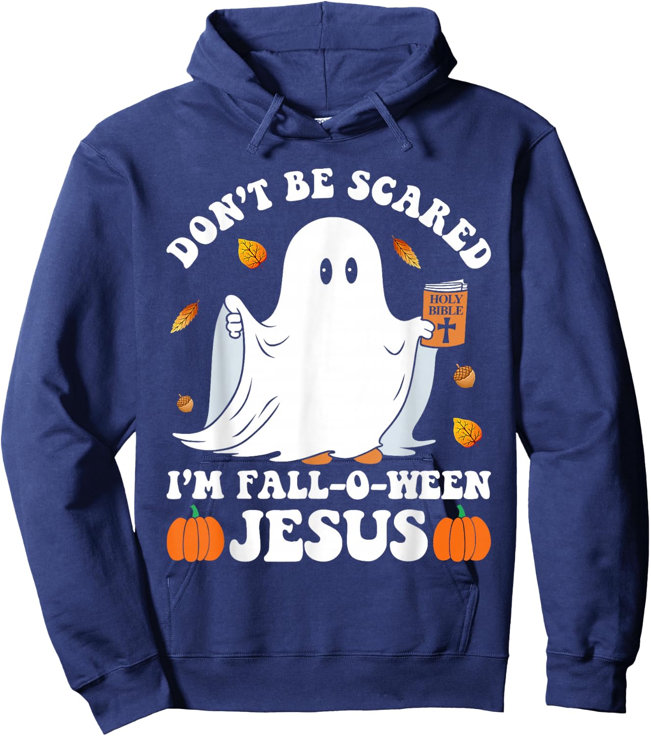 Cute Ghost Christian Halloween Fall-O-Ween Jesus Pumpkin Hoodie - Hoodie | Navy