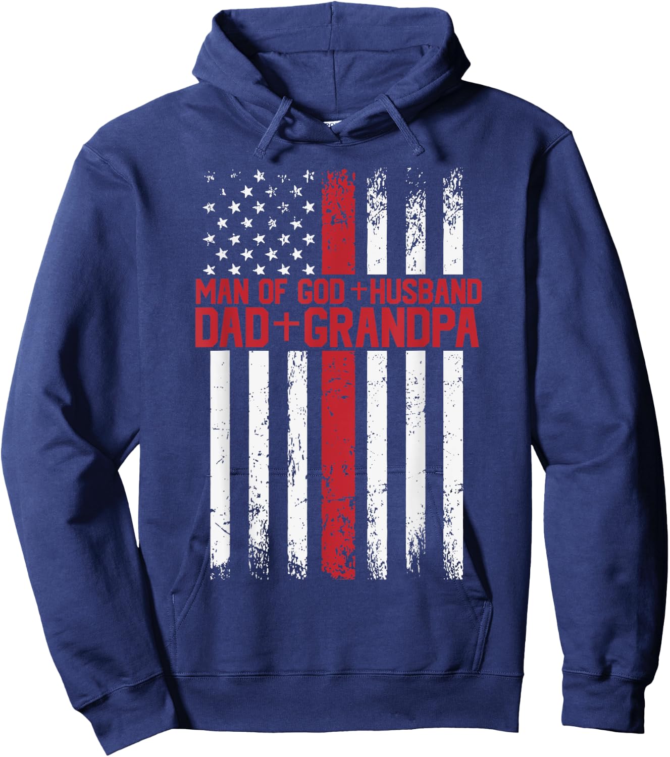 Cross American Flag Man Of God Husband Dad Grandpa Christian Hoodie - Hoodie | Navy