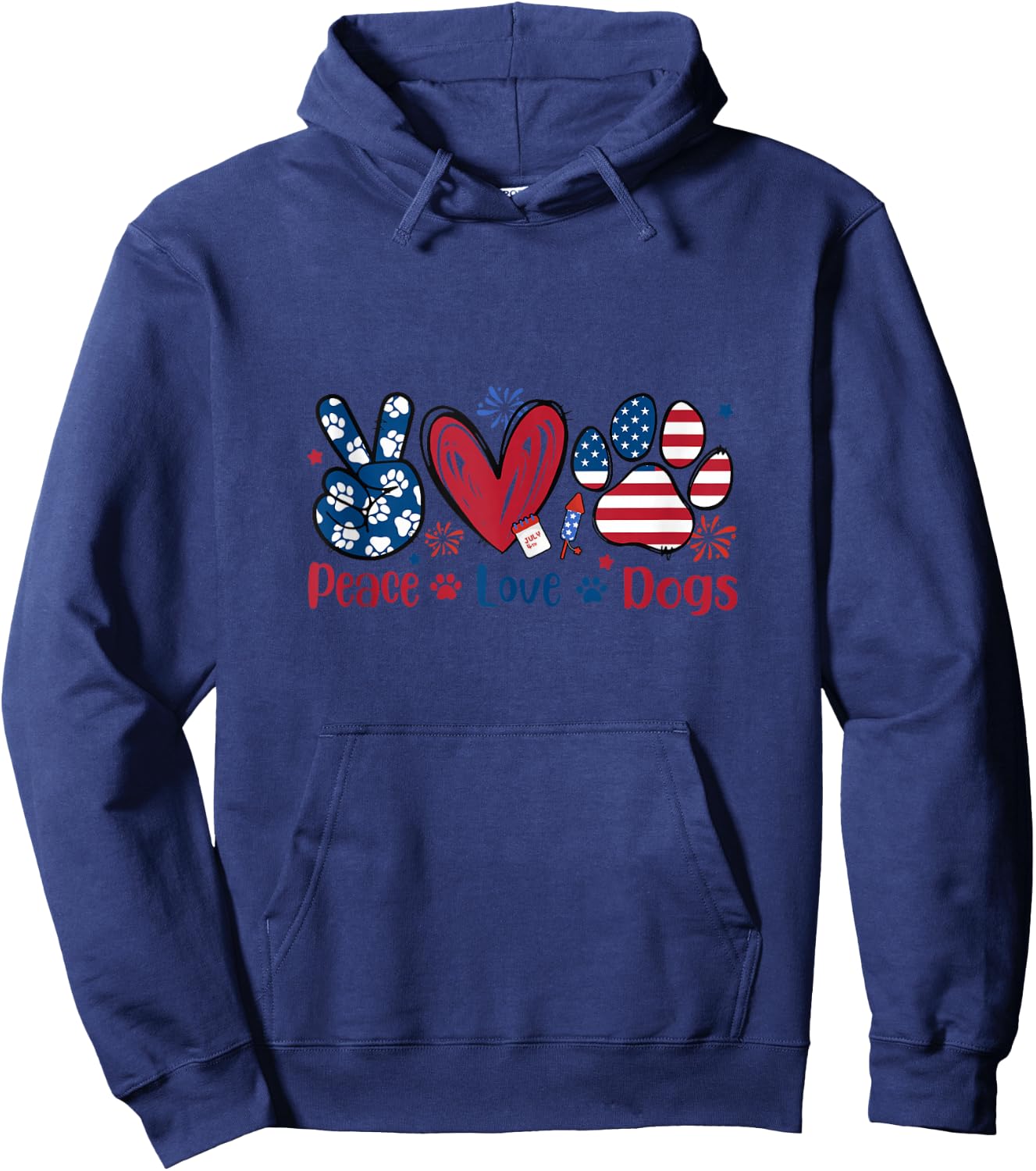 Peace Love Dog Cute Dog Paw Print American Flag 4th Of July Hoodie - Hoodie | Navy