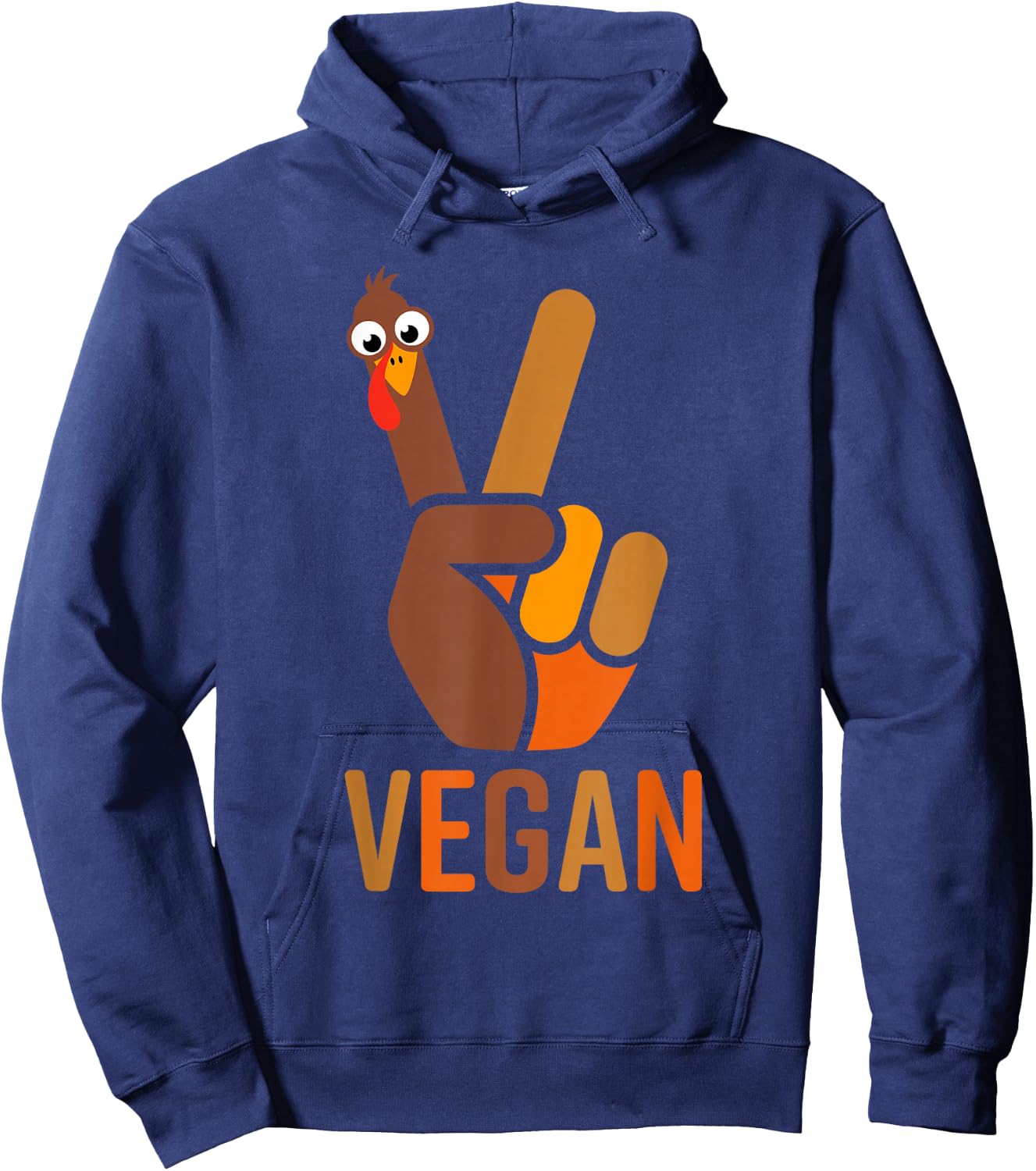 Funny Thanksgiving Shirts Women Men Peace Sign Turkey Vegan Hoodie - Hoodie | Navy